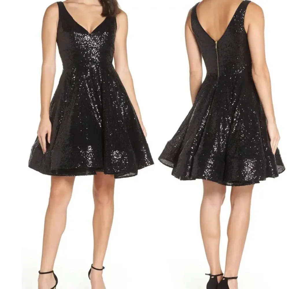 STUNNING Mac Duggal Black Sequin Fit and Flare Formal Dress - Picture 3 of 12